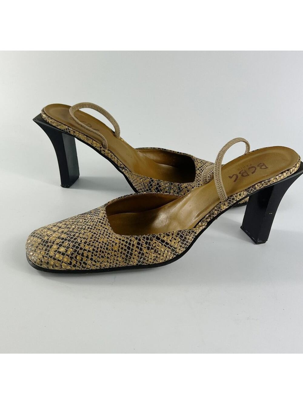 BCBG Vintage Y2K Snakeskin Print Embossed Leather Slingback Heels Shoe Women 8.5